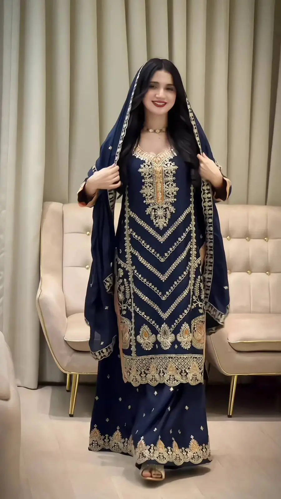 12DESIGNER CHINON SILK EMBROIDERY SEQUENCE WORK TOP PALAZZO WITH DUPATTA FESTIVE WEAR WHOLESALE PRICE ETHNIC GARMENT (24)