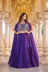 FANCY RANGOLI SILK EMBROIDERY MOTI BEADS & SEQUENCE WORK LEHENGA CHOLI WITH SHRUG STYLE DUPATTA PURPLE