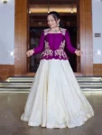 MODERN CHINON EMBROIDERY THREAD AND SEQUENCE WORK TOP WITH LEHENGA PURPLE