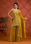 MODERN GEORGETTE EMBROIDERY SEQUENCE WORK TOP SHARARA WITH DUPATTA YELLOW
