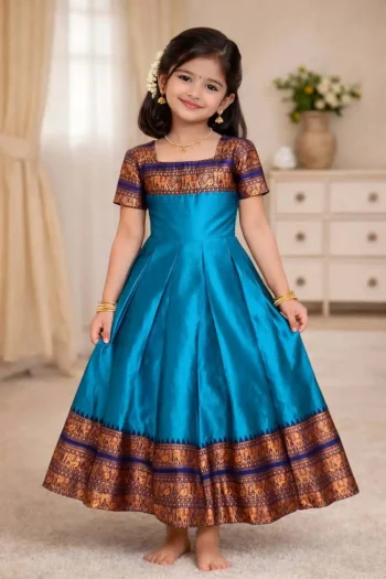 DESIGNER LICHI SILK JACQUARD WORK BORDER WORK KID'S GOWN RAMA