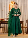 MODERN CHANDERI SILK EMBROIDERY WORK TOP BOTTOM WITH DUPATTA GREEN