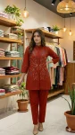 MODERN COTTON KHADI MUNDI WORK CO-ORD SET ORANGE