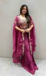 RICH LOOK RANGOLI SILK SEQUENCE EMBROIDERY WORK BLOUSE DRAPE SKIRT WITH SHRUG PINK