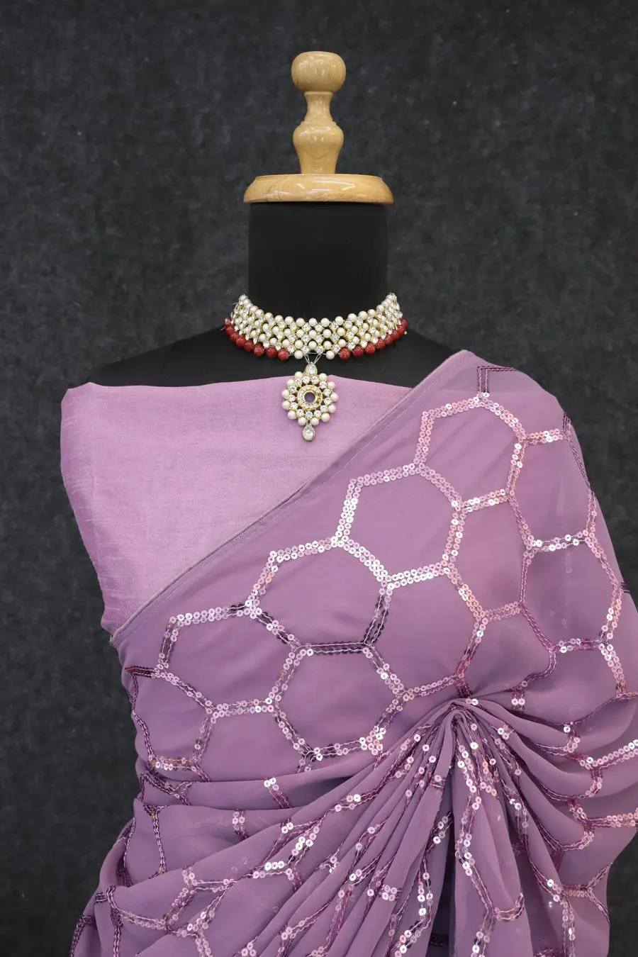 16FANCY GEORGETTE SILK SEQUENCE WORK WITH PIPING BORDER WORK SAREE WITH UNSTITCHED BLOUSE WEDDING WEAR WHOLESALE PRICE ETHNIC GARMENT (5)