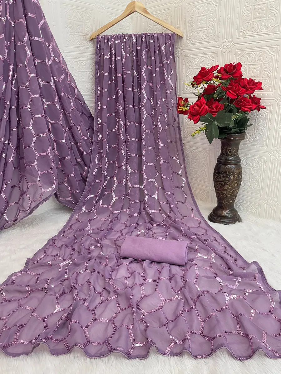 16FANCY GEORGETTE SILK SEQUENCE WORK WITH PIPING BORDER WORK SAREE WITH UNSTITCHED BLOUSE WEDDING WEAR WHOLESALE PRICE ETHNIC GARMENT (6)