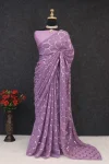 FANCY GEORGETTE SILK SEQUENCE WORK WITH PIPING BORDER WORK SAREE WITH UNSTITCHED BLOUSE LAVENDER