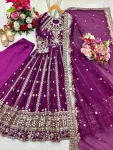 19FASHIONABLE GEORGETTE SEQUENCE EMBROIDERY WORK GOWN BOTTOM WITH DUPATTA WEDDING WEAR WHOLESALE PRICE ETHNIC GARMENT (10)