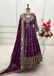 19FASHIONABLE GEORGETTE SEQUENCE EMBROIDERY WORK GOWN BOTTOM WITH DUPATTA WEDDING WEAR WHOLESALE PRICE ETHNIC GARMENT (10)