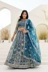 DESIGNER BUTTERFLY NET SEQUENCE AND CODING EMBROIDERY WORK LEHENGA CHOLI WITH DUPATTA TEAL