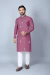 DESIGNER CHANDERI SILK EMBROIDERY SEQUENCE WORK MEN'S KURTA PAYJAMA PINK