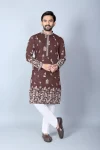 1DESIGNER CHANDERI SILK EMBROIDERY SEQUENCE WORK MEN’S KURTA PAYJAMAN WEDDING WEAR WHOLESALE PRICE ETHNIC GARMENT (2)