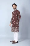 1DESIGNER CHANDERI SILK EMBROIDERY SEQUENCE WORK MEN’S KURTA PAYJAMAN WEDDING WEAR WHOLESALE PRICE ETHNIC GARMENT (2)