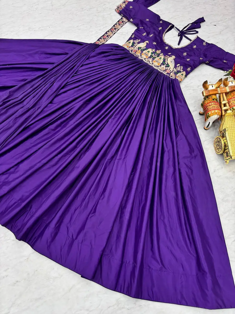 1DESIGNER FENDY SILK CODING SEQUENCE & BEADS EMBROIDERY WORK GOWN WITH DUPATTA FESTIVE WEAR WHOLESALE PRICE ETHNIC GARMENT (14)