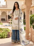 DESIGNER GMY SILK EMBROIDERY SEQUENCE WORK TOP PALAZZO WITH DUPATTA BLUE AND WHITE