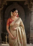 DESIGNER GOLD CRUSH PATOLA HANDWORK CUTDANA BUTTERFLY BUTTA WORK SAREE WITH UNSTITCHED BLOUSE CREAM