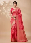 DESIGNER LICHI SILK BANARASI WEAVING WORK SAREE WITH UNSTITCHED BLOUSE RANI