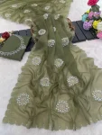 1DESIGNER ORGNAZA HAND JARKHAN AND DIAMOND WORK SAREE WITH UNSTITCHED BLOUSE WEDDING WEAR WHOLESALE PRICE ETHNIC GARMENT (2)