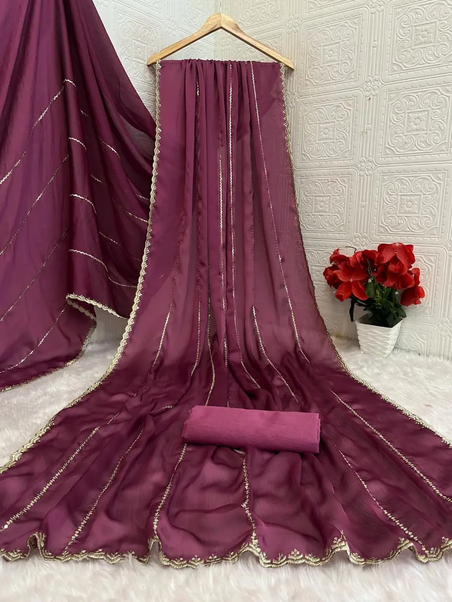 1DESIGNER SATIN CHIFFON EMBROIDERY 3 MM SEQUENCE WORK HEAVY BORDER WORK SAREE WITH UNSTITCHED BLOUSE FESTIVE WEAR WHOLESALE PRICE ETHNIC GARMENT (5)