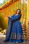 DESIGNER SILK MULTI 35 MM SEQUENCE & THREAD WORK GOWN PALAZZO WITH DUPATTA BLUE