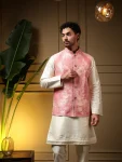 1DESIGNER SLUB SILK PLAIN MEN’S KURTA PAYJAMA WITH 3D WEAVING WORK KOTI PARTY WEAR WHOLESALE PRICE ETHNIC GARMENT (30)