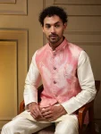 1DESIGNER SLUB SILK PLAIN MEN’S KURTA PAYJAMA WITH 3D WEAVING WORK KOTI PARTY WEAR WHOLESALE PRICE ETHNIC GARMENT (30)