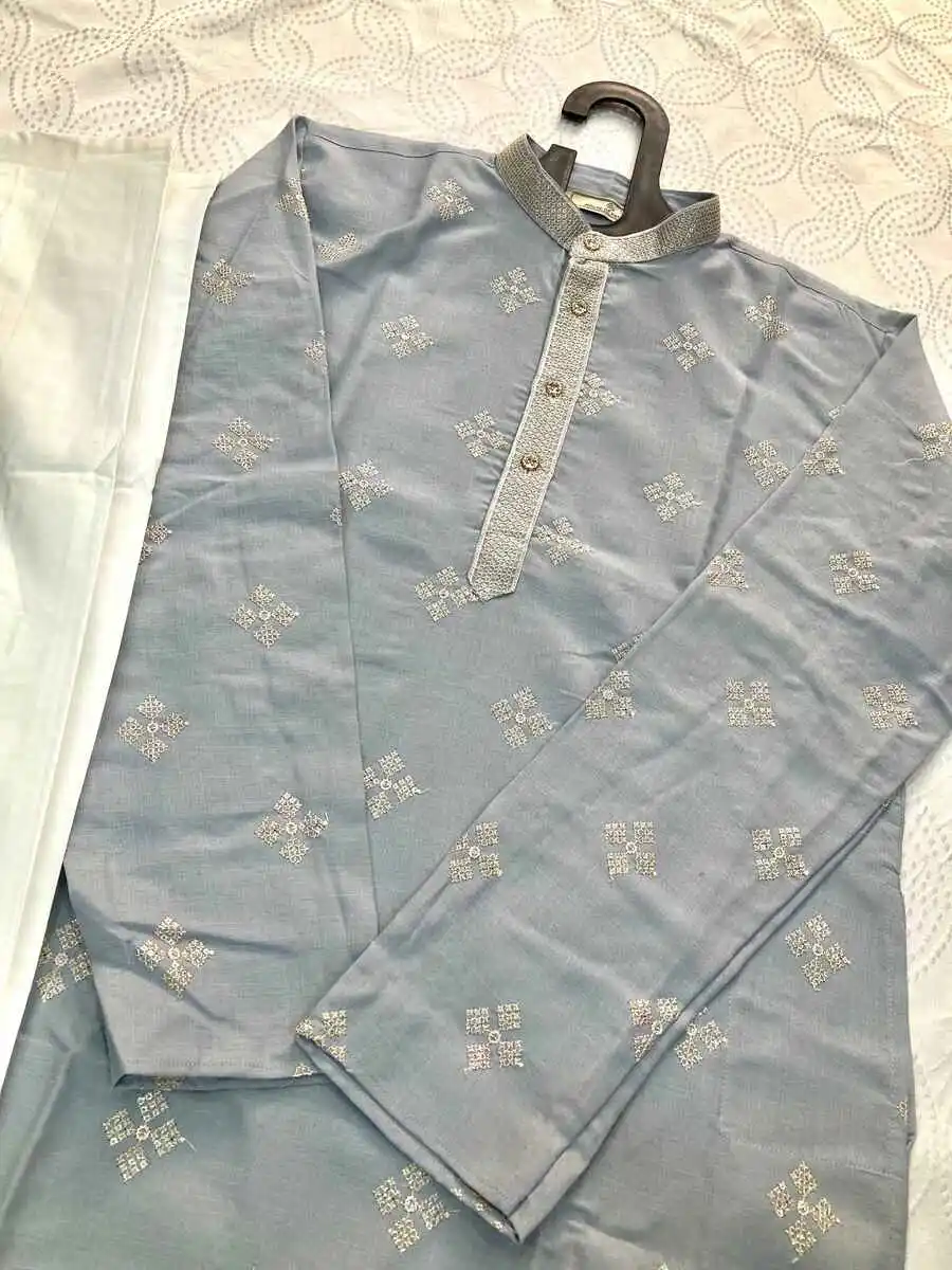 1FANCY COTTON EMBROIDERY WORK MEN'S KURTA PAYJAMA FESTIVE WEAR WHOLESALE PRICE ETHNIC GARMENT (13)