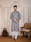 FANCY COTTON EMBROIDERY WORK MEN'S KURTA PAYJAMA GREY