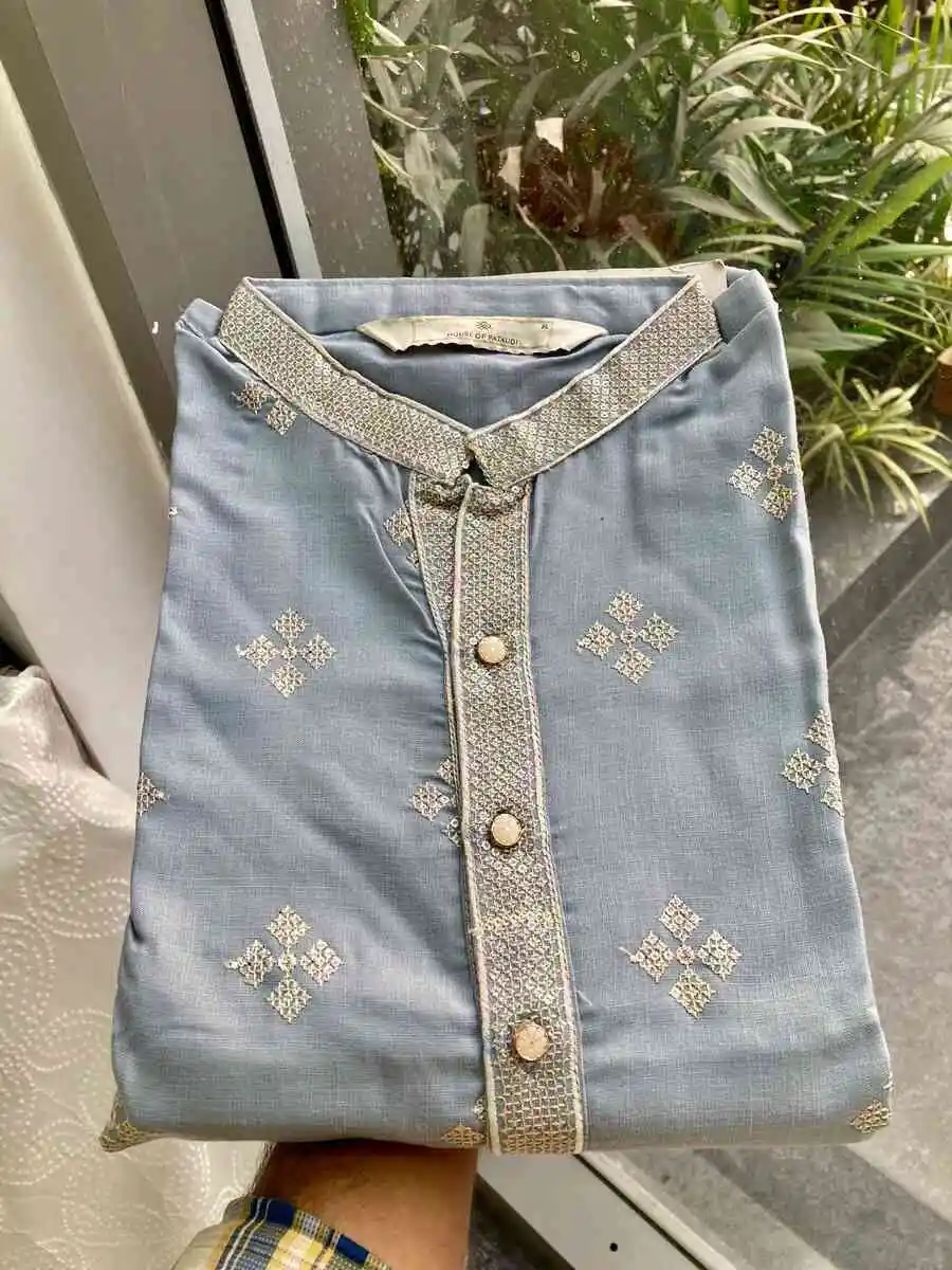 1FANCY COTTON EMBROIDERY WORK MEN'S KURTA PAYJAMA FESTIVE WEAR WHOLESALE PRICE ETHNIC GARMENT (17)