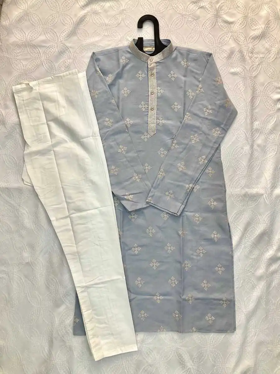 1FANCY COTTON EMBROIDERY WORK MEN'S KURTA PAYJAMA FESTIVE WEAR WHOLESALE PRICE ETHNIC GARMENT (18)