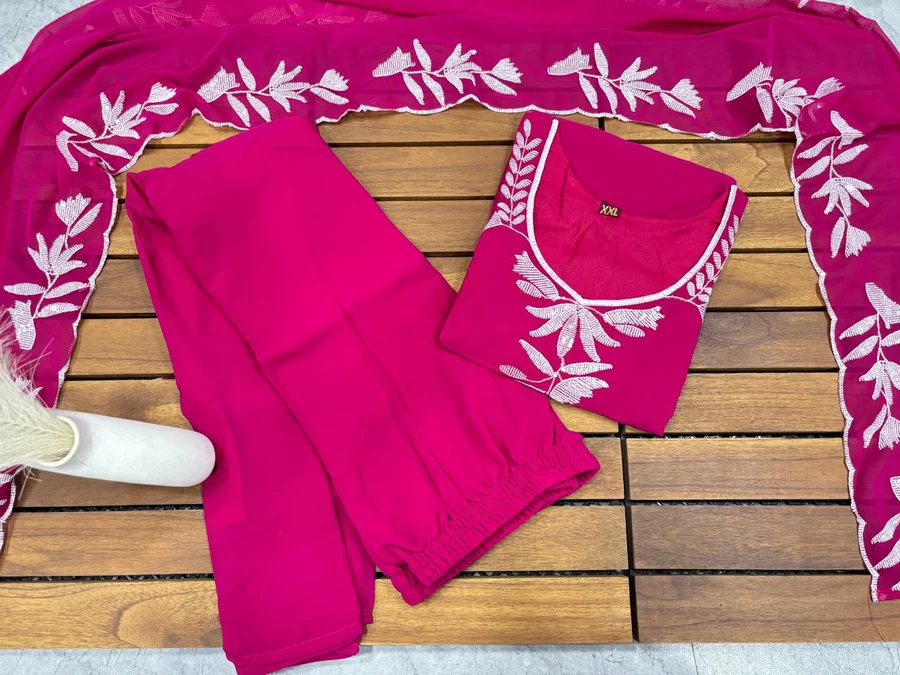 1FANCY GEORGETTE SEQUENCE EMBROIDERY WORK TOP SHARARA WITH DUPATTA FESTIVE WEAR WHOLESALE PRICE EHNIC GARMENT (26)