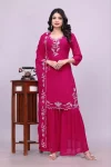 FANCY GEORGETTE SEQUENCE EMBROIDERY WORK TOP SHARARA WITH DUPATTA PINK