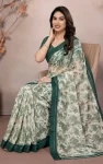 1FANCY MOSS SATIN PRINTED WORK SAREE WITH UNSTITCHED BLOUSE FESTIVE WEAR WHOLESALE PRICE ETHNIC GARMENT (4)