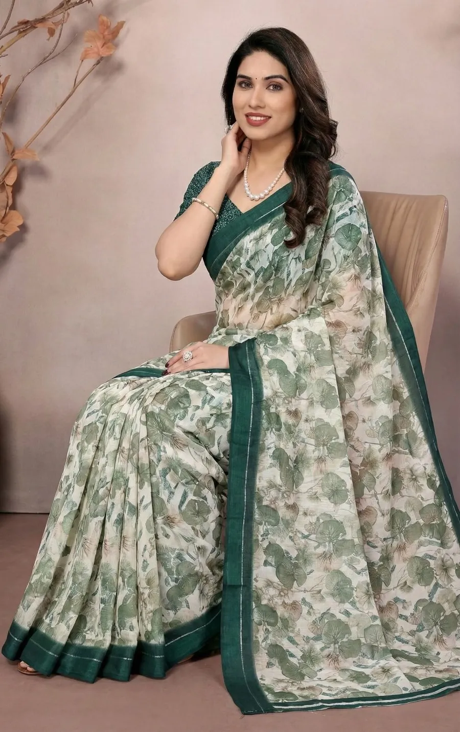 1FANCY MOSS SATIN PRINTED WORK SAREE WITH UNSTITCHED BLOUSE FESTIVE WEAR WHOLESALE PRICE ETHNIC GARMENT (5)