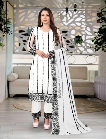 FANCY NET EMBROIDERY WORK TOP BOTTOM WITH DUPATTA BLACK
