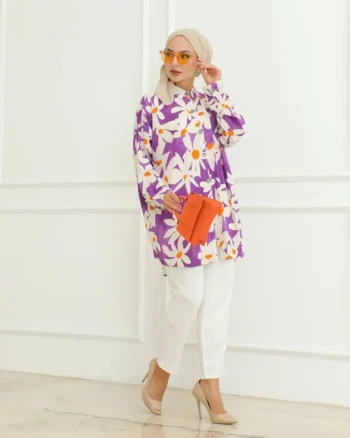 FANCY RAYON DIGITAL PRINT WORK TOP PENT WITH CAP PURPLE