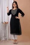 FANCY RAYON EMBROIDERY WORK KURTI BLACK