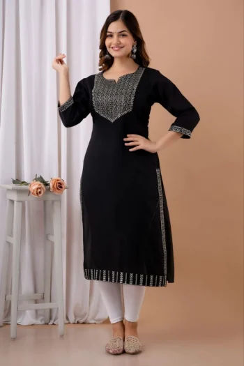 FANCY RAYON EMBROIDERY WORK KURTI BLACK