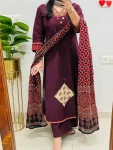FANCY RAYON SLUB APPLIQUE WORK TOP BOTTOM WITH DUPATTA WINE