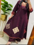 1FANCY RAYON SLUB APPLIQUE WORK TOP BOTTOM WITH DUPATTA FESTIVE WEAR WHOLESALE PRICE ETHNIC GARMENT (1)