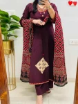 1FANCY RAYON SLUB APPLIQUE WORK TOP BOTTOM WITH DUPATTA FESTIVE WEAR WHOLESALE PRICE ETHNIC GARMENT (1)
