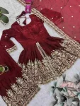 1FANCY SATIN SILK EMBROIDERY SEQUENCE WITH REAL MIRROR WORK TOP PALAZZO WITH DUPATTA PARTY WEAR WHOLESLE PRICE ETHNIC GARMENT (33)
