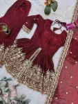 1FANCY SATIN SILK EMBROIDERY SEQUENCE WITH REAL MIRROR WORK TOP PALAZZO WITH DUPATTA PARTY WEAR WHOLESLE PRICE ETHNIC GARMENT (33)