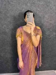 FANCY SPACE SILK LACE BORDER WORK GOWN SAREE LAVENDER