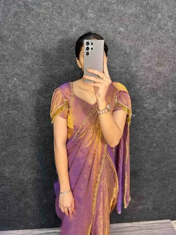 FANCY SPACE SILK LACE BORDER WORK GOWN SAREE LAVENDER