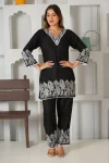 FANCY TESLA COTTON SLUB EMBROIDERY WORK CO-ORD SET BLACK