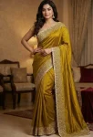 LATEST BLOOMING VICHITRA EMBROIDERY ZARI THREAD WORK SAREE WITH UNSTITCHED BLOUSE YELLOW