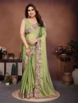 LATEST CRUSH SILK EMBROIDERY WITH CUTWORK BORDER WORK SAREE WITH UNSTITCHED BLOUSE PISTA