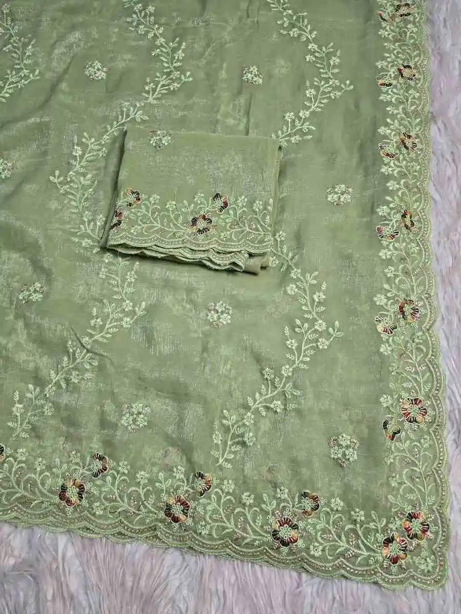 1MODERN CRUNCHY EMBROIDERY SEQUENCE WORK SAREE WITH UNSTITCHED BLOUSE FESTIVE WEAR WHOLESALE PRICE ETHNIC GARMENT (9)