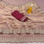 1MODERN FENDY SATIN EMBROIDERY SEQUENCE WORK BORDER WITH BUTTI WORK SAREE WITH STITCHED BLOUSE WEDDING WEAR WHOLESALE PRICE ETHNIC GARMENT (26)